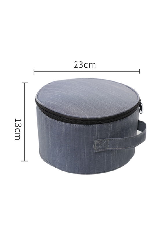 Round Denim Storage Bag with Handle, 2313cm Zipper Travel Organizer Hat Case Multipurpose Cosmetic Carry Pouch