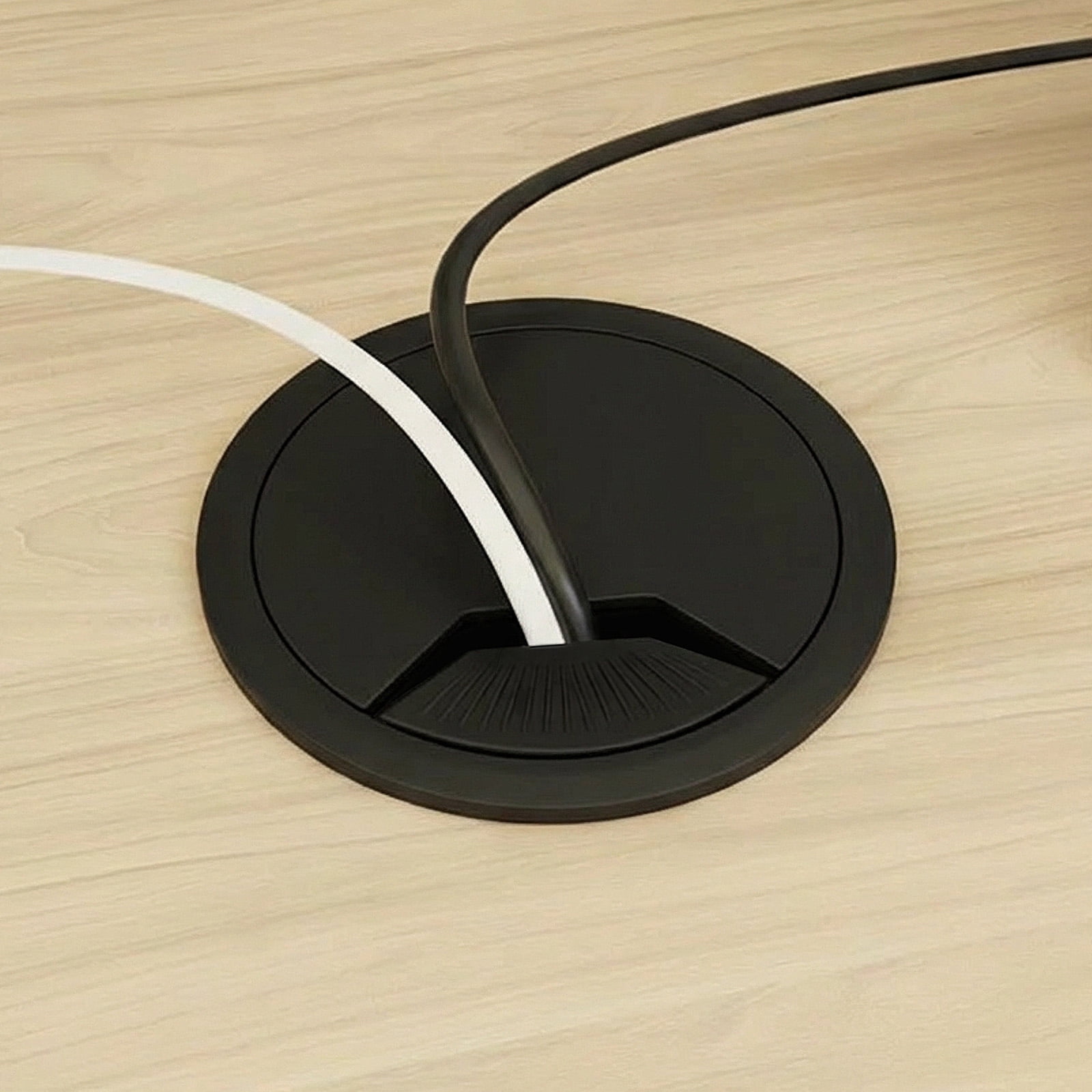 Round Desk Cable Grommet with Brush - Cable Management Hole Cover for Office Desks, TV Stands, and Conference Tables - Wire Organizer for Computer Cords and Power Cables