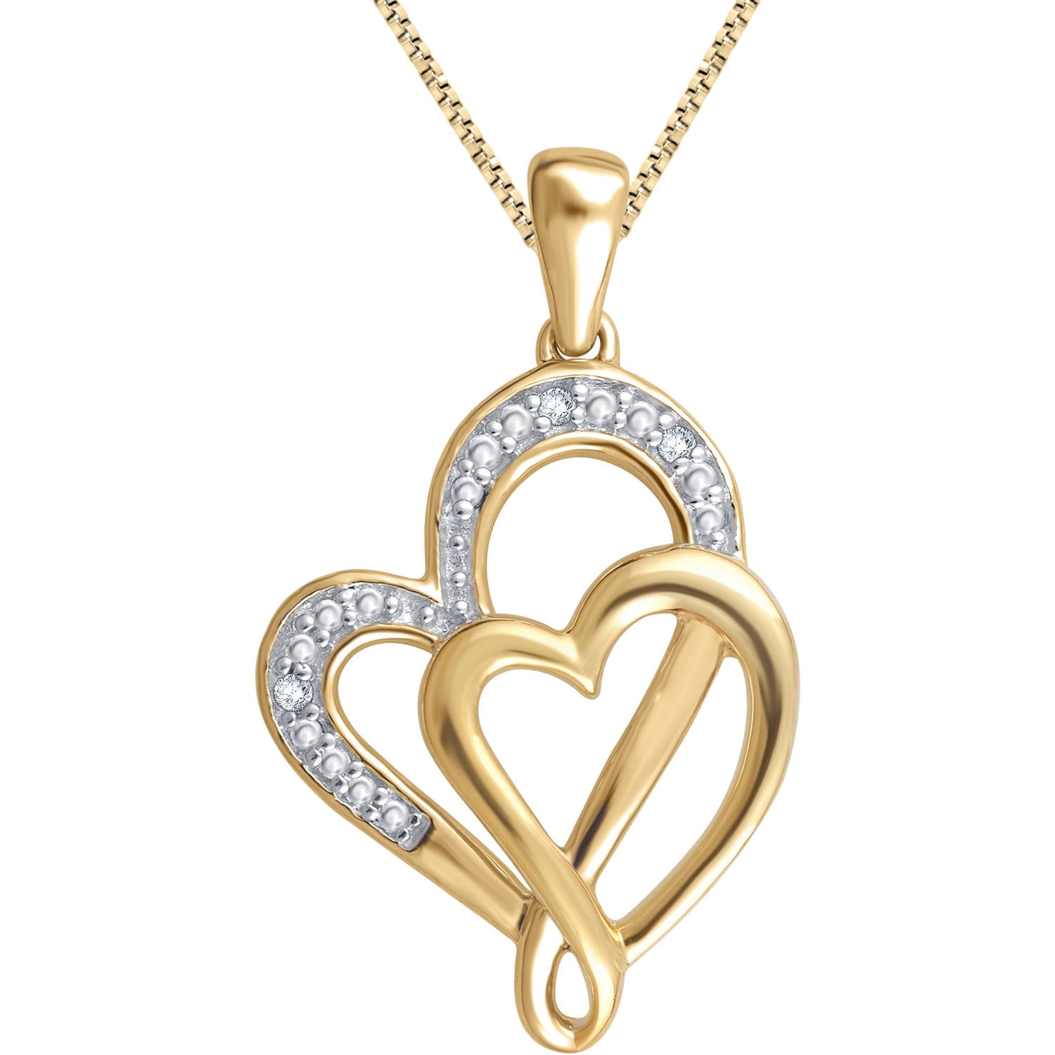 Round Diamond Accent Gold Tone Fashion Heart Pendant, 18