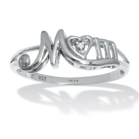 Round Diamond Accent Mom Heart Sterling Silver Ring