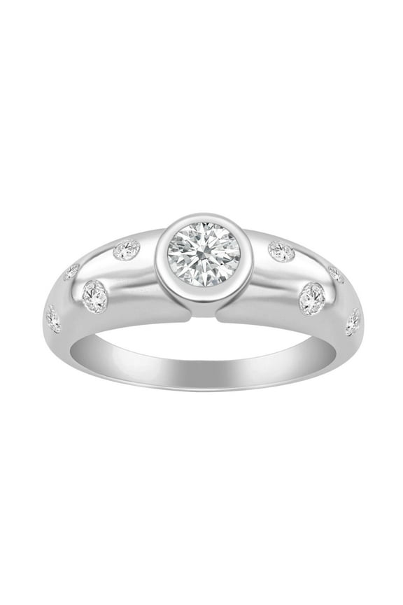 Round Diamond Bezel Set Ring Flush Set Ring 14K White Gold Over 1.9 Ct Diamond
