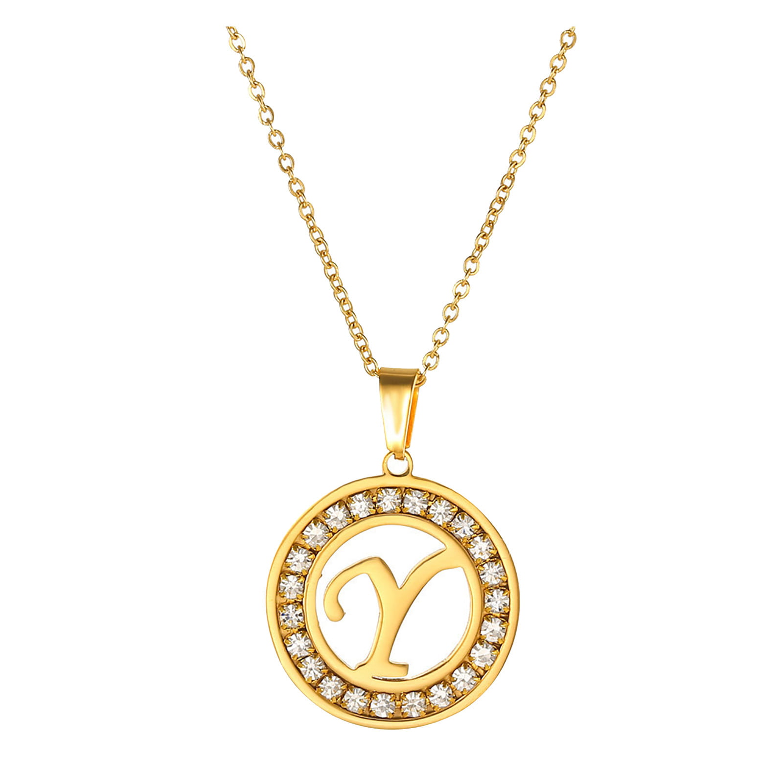 Initial Charms Pendants Necklace - Round Cut Solitaire Simulated Diamond in  18K Yellow Gold Over Silver Alpahbet C Letter Personalized Coin Name  Necklaces for Womens Girls Best Gifts 