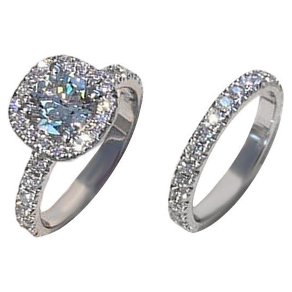 Round Diamond Ring Set Elegant Bridal Engagement Wedding Band Ring Set