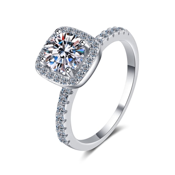 Round Diamond Solitaire Wedding Ring, Square Halo Diamond Engagement Ring, Solitaire With Accents Diamond Ring, Perfect Proposal Ring, 2.2 Ct Simulated Diamond, 925 Sterling Silver
