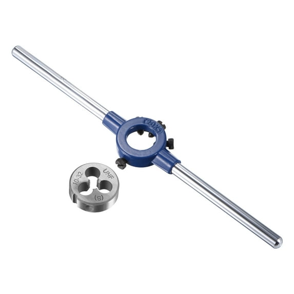 Round Die Stock Handle Wrench Set 10-32 UNF Threading Die and 20mm Die Holder (Capacity: 11mm-20mm / M3-M4)