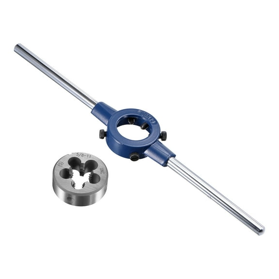 Round Die Stock Handle Wrench Set 5/8-11 UNC Threading Die and 38mm (1-1/2") Die Holder (Capacity: 26mm-38mm / M12-M16)