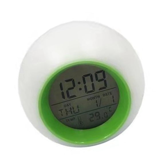 Round Digital Alarm Clock With Multicolor Mood Lamp Calendar Temperature Display Function Operated Design