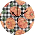 thumbnail image 1 of Round Digital Clock Autumn Pumpkins with Black and White Gingham Pattern Creative Decorative Quiet Not Ticking Clock,Bedroom Living Room Bathroom Kitchen Office Wall Ornament, 10In, 1 of 7