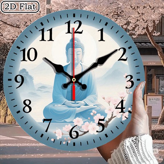 Round Digital Wall Clock 10x10 Inch Buddha Meditation Art Serene Spiritual Design Home Decor 1pc Battery Not Included