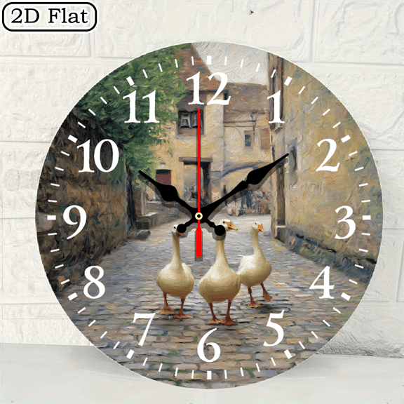 Round Digital Wall Clock 10x10 Inch Impressionist Van Gogh Style Geese Village Scene Art Decoration 1pc Battery Not Included