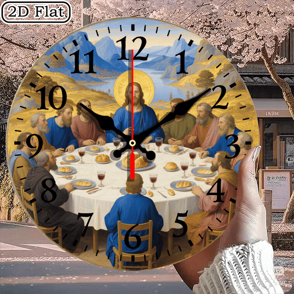Round Digital Wall Clock Religious Art The Last Supper Inspired Scene Jesus Christ Apostles 10x10 Inch 1pc Battery Not Included