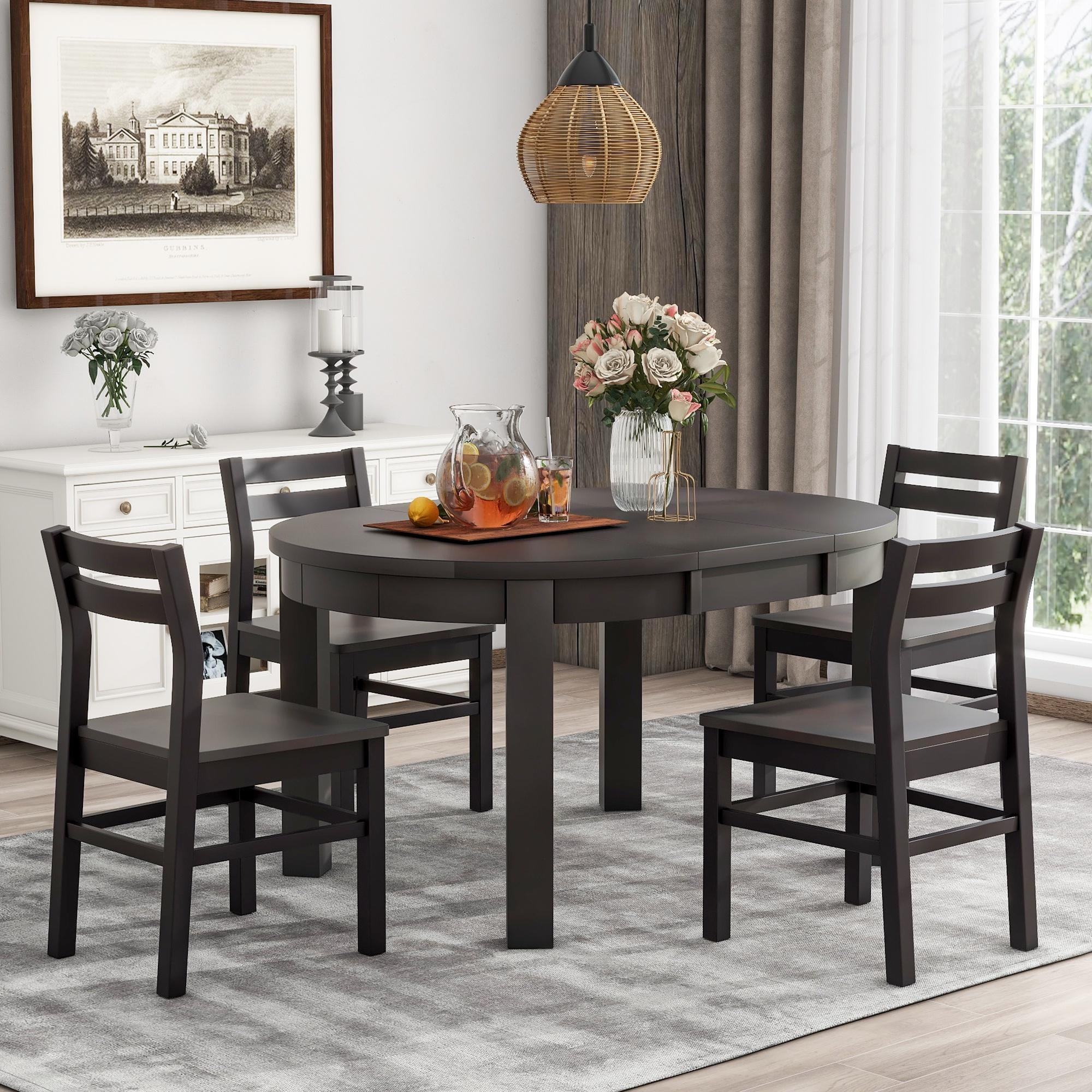 Round Dining Room Set for 4, Dining Set Furniture with Extendable Table ...