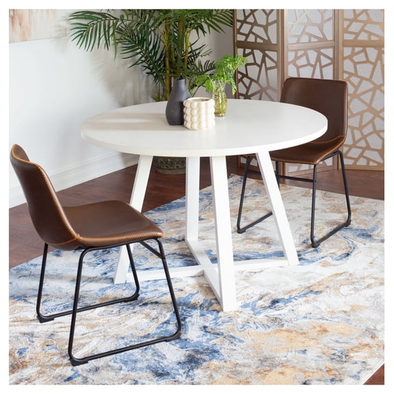 Round Dining Set 3 Piece, Roundhill Table & 2 Chairs, Kitchen Dining Sets for Small Spaces, Modern Trestle Table, Antique Brown