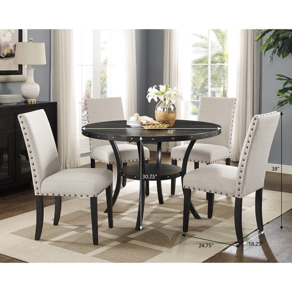 Round Dining Set with Nailhead Chairs | Suitable for Cozy Dinners at Home | Wood Top and Metal Frame | Four or Six Seating