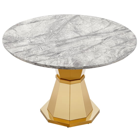 Round Dining Table for 2-4, 47” Modern Circle Wooden Faux Marble Kitchen Table, Marble Dining Room Table with Metal Base for Dining Room, Kitchen, Living Room (Style 1: White & Gold)