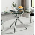 thumbnail image 1 of Round Dining Table for 2-4 People, 36" Modern Glass Kitchen Table,Small Dining Table Coffee Table, Clear Tempered Glass Tabletop with Silver Metal Legs for Home, Conference, Office & Restaurant, 1 of 14