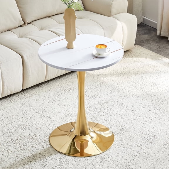 23.6" Round Tulip Dining Table, White Top & Gold Metal Base, Mid-Century Bistro Table