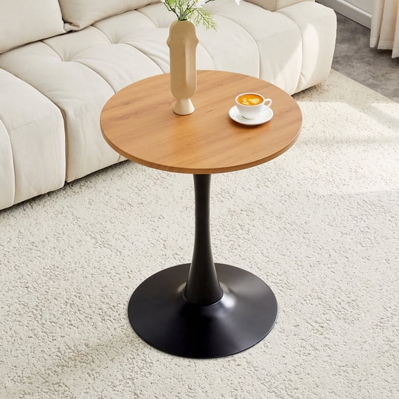 23.6" Round Wood Tulip Table, Mid-Century Modern Bistro Table with Metal Pedestal