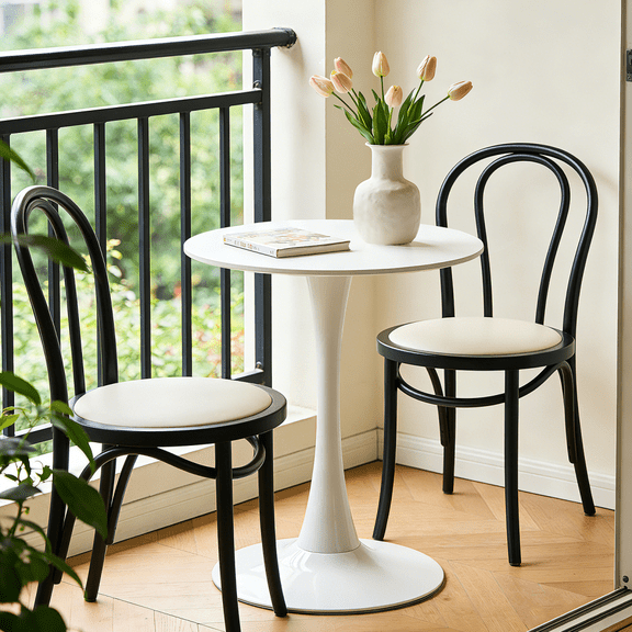Round Dining Table 24 Inch White Tulip Table with MDF Top and Pedestal Base, Modern Small Kitchen Table for Dining Room Apartment Bistro Living Room