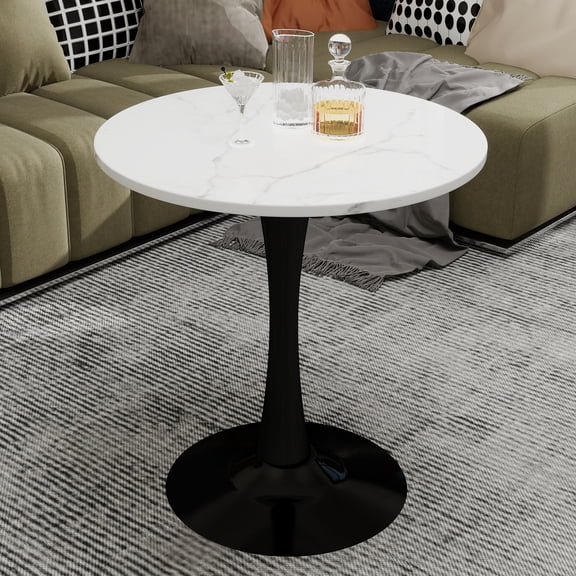 Round Dining Table, 27.6-inch white coffee table, mid-century modernModern Bistro Table tulip table. Round marble table, ,Perfect for kitchens, compact spaces, living rooms, cafes and more