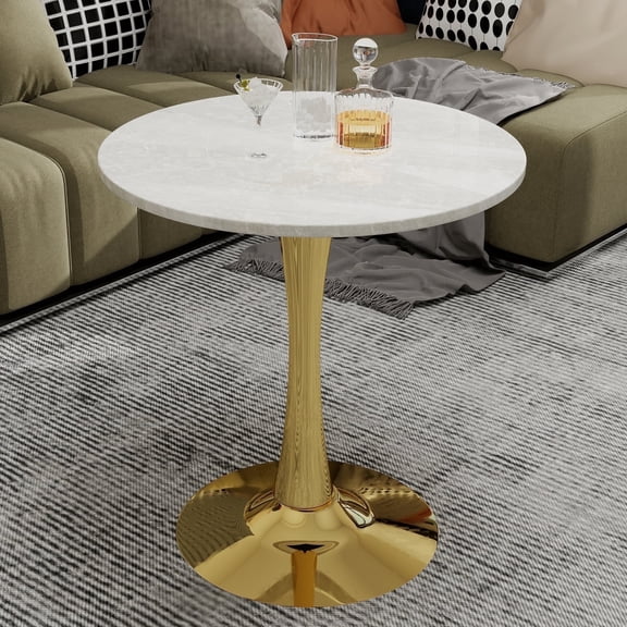Round Dining Table, 27.6-inch white coffee table, mid-century modernModern Bistro Table tulip table. Round marble table, ,Perfect for kitchens, compact spaces, living rooms, cafes and more