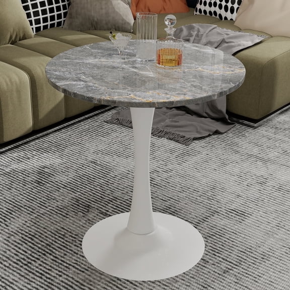 Round Dining Table, 27.6-inch white coffee table, mid-century modernModern Bistro Table tulip table. Round marble table, ,Perfect for kitchens, compact spaces, living rooms, cafes and more