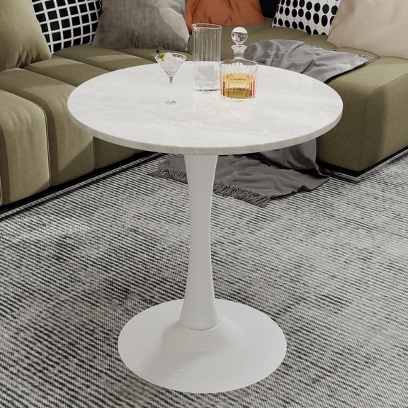 Round Dining Table, 27.6-inch white coffee table, mid-century modernModern Bistro Table tulip table. Round marble table, ,Perfect for kitchens, compact spaces, living rooms, cafes and more