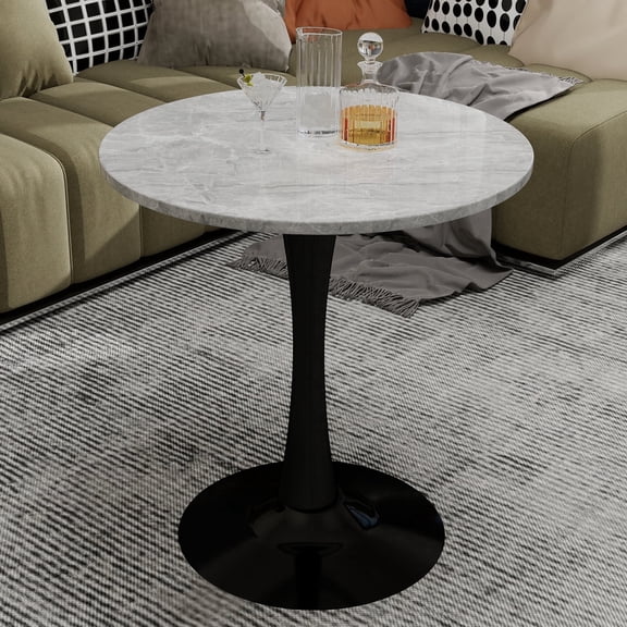 Round Dining Table, 27.6-inch white coffee table, mid-century modernModern Bistro Table tulip table. Round marble table, ,Perfect for kitchens, compact spaces, living rooms, cafes and more