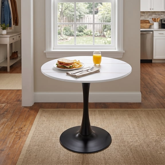 Round Dining Table 31.5" Circle Tulip Table with Thickened Tabletop & – Metal, Modern Style, for Kitchen