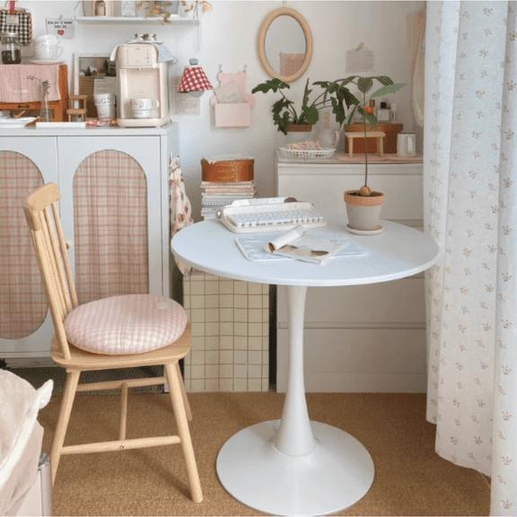 White Round Tulip Coffee Table, Modern MDF Top with Steel Base, 24 Inch Mid Century Table for Living Room & Kitchen