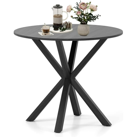 Round Dining Table, 36” Vintage Coffee Table for 2-4, Mid Century Farmhouse Table w/Pedestal Base & Solid Wood Legs, Wood Kitchen Table for Small Space, Home, Office, Living Room (Black)