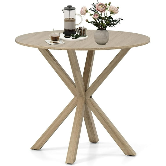 Round Dining Table, 36” Vintage Coffee Table for 2-4, Mid Century Farmhouse Table w/Pedestal Base & Solid Wood Legs, Wood Kitchen Table for Small Space, Home, Office, Living Room (Oak)