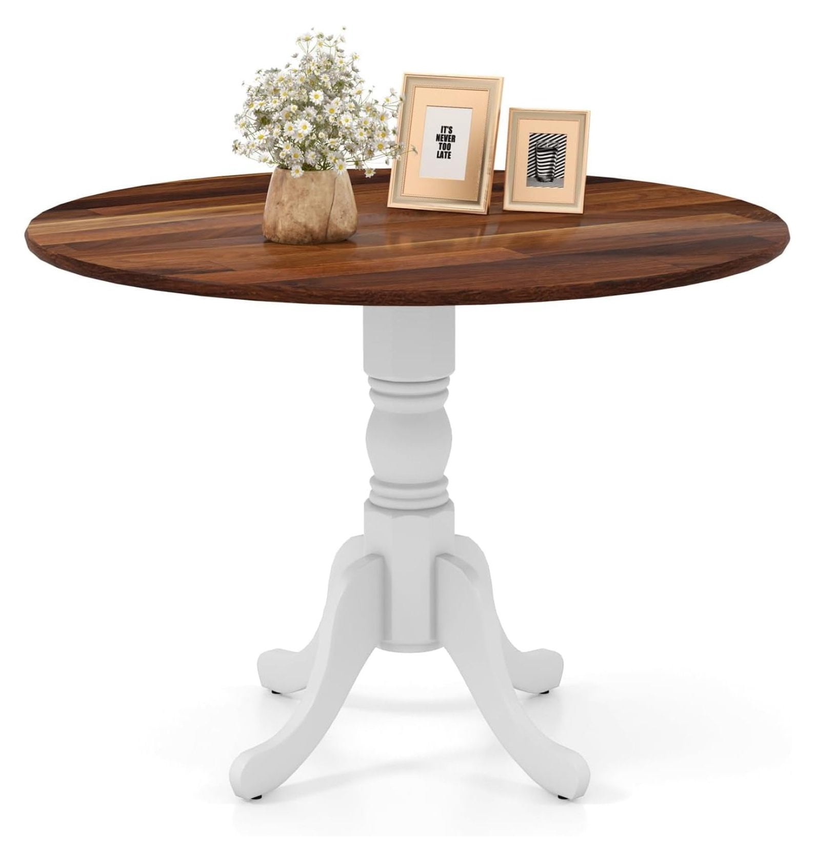 Round Dining Table for 4, 39 inch Kitchen Table with Solid Rubber Wood ...