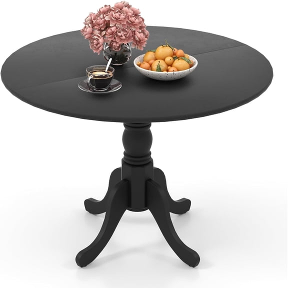 Round Dining Table for 4, 40 Inch Farmhouse Round Kitchen Table with Heavy-Duty Rubber Wood Frame & Curved Trestle Legs, Mid-Century Rustic Pedestal Table for Home, Dining Room & Living Room