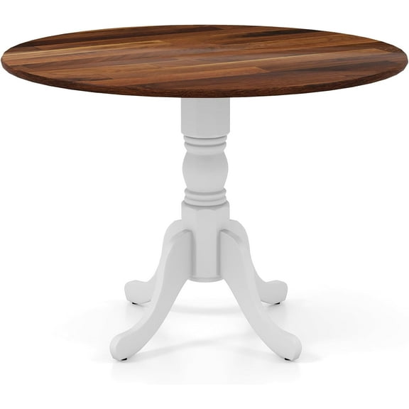 Round Dining Table for 4, 40 Inch Farmhouse Round Kitchen Table with Heavy-Duty Rubber Wood Frame & Curved Trestle Legs, Mid-Century Rustic Pedestal Table for Home, Dining Room & Living Room