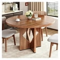 thumbnail image 1 of Round Dining Table for 4, 47 Inches Farmhouse Dinner Table with Wooden Pedestal Base, Modern Kitchen and Dining Room Circle Table, Space Saving Dining Table (Brown), 1 of 1