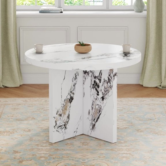 Round Dining Table for 4-6, 42 Inch Modern Kitchen Table Small Dinner Table MDF Kitchen Dinning Table for Cafe Restaurant Wine Bar Home Office Conference (Only Table)