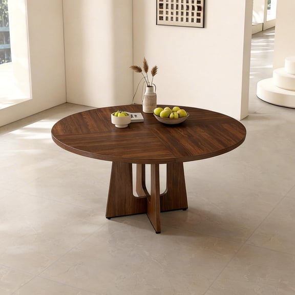 Round Dining Table for 4-6, 47 Inch Farmhouse Kitchen Table, Walnut Finish MDF with Iron Frame, Double-Reinforced, 300lb Capacity, Easy Assembly  Walnut Brown