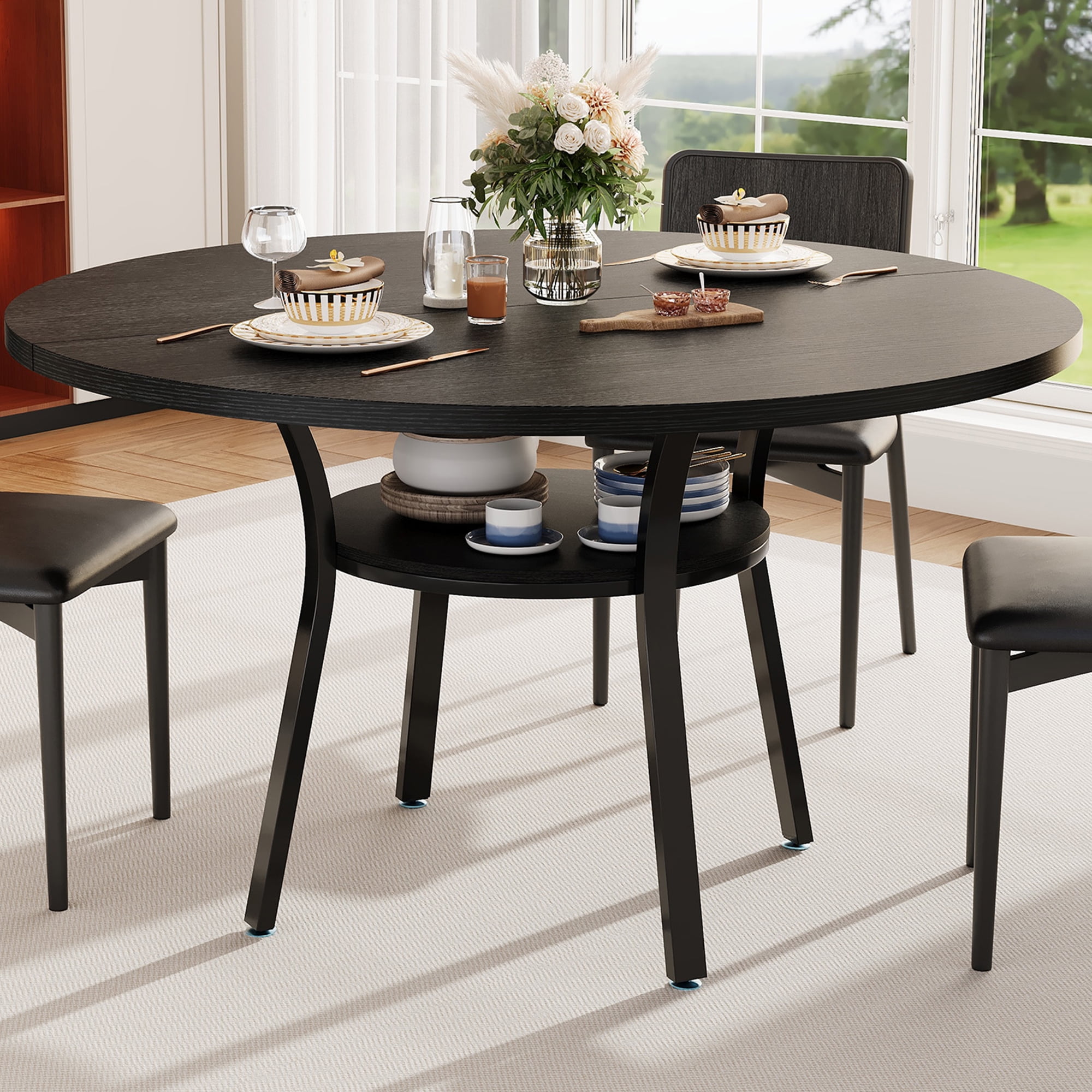 Round Dining Table for 46, 47 inch Wood Dining Room Table with Storage — free download