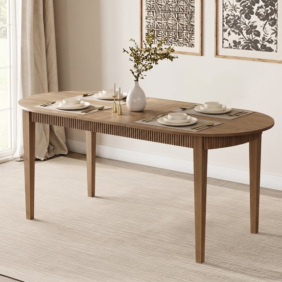 Round Dining Table for 4-6, 72.9in Long Large Kitchen Table with Fluted Apron, 7.4 Ft Modern Kitchen Table With Sturdy Wooden Frame Dinner Tables for Dining Room, Kitchen, Living Room,