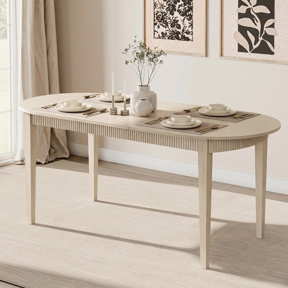 Round Dining Table for 4-6, 72.9in Long Large Kitchen Table with Fluted Apron, 7.4 Ft Modern Kitchen Table With Sturdy Wooden Frame Dinner Tables for Dining Room, Kitchen, Living Room,