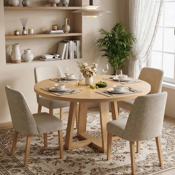 Round Dining Table for 4-6 People, 47 Inches Dining Room Table with Pedestal Base, Dinner Tables, Circle Kitchen Tables for Dining Room, Kitchen, Living Room(Table Only)