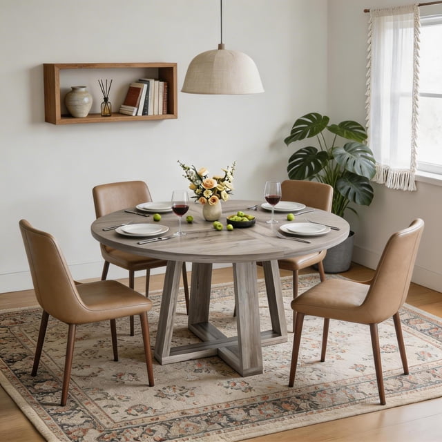 Round Dining Table for 4-6 People, 47 Inches Dining Room Table with ...