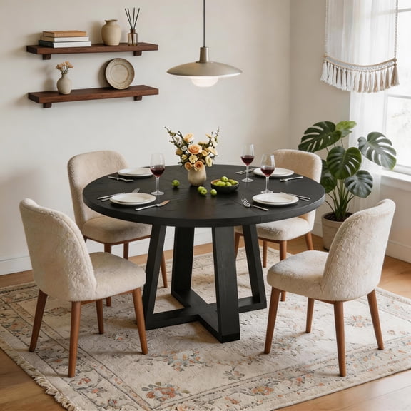 Round Dining Table for 4-6 People, 47 Inches Dining Room Table with Pedestal Base, Dinner Tables, Circle Kitchen Tables for Dining Room, Kitchen, Living Room(Table Only)