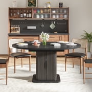 Round Dining Table for 4-8, 43.3-59 Extendable Kitchen Table Dinner Table with 2-Layer Storage Shelf and Wood Slide Door for Home Living Room, Black