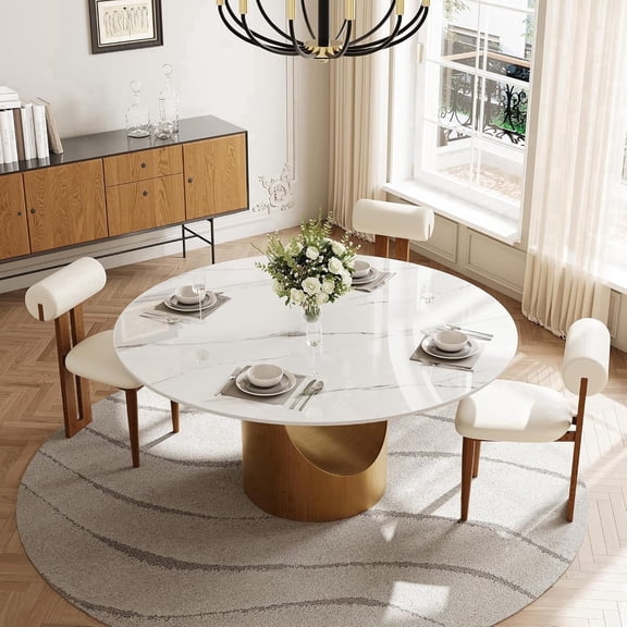 FHKJ HOME Dining Table, 51-Inch Round Sintered Stone Top, White