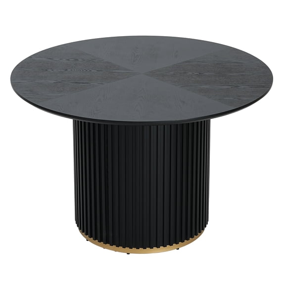 Round Dining Table, 47.25 Inch Black MDF and Iron Pedestal Kitchen Table for 4-5 Persons, Modern Espresso Wood Grain Finish Table for Dining Room, Console or Display Use Case