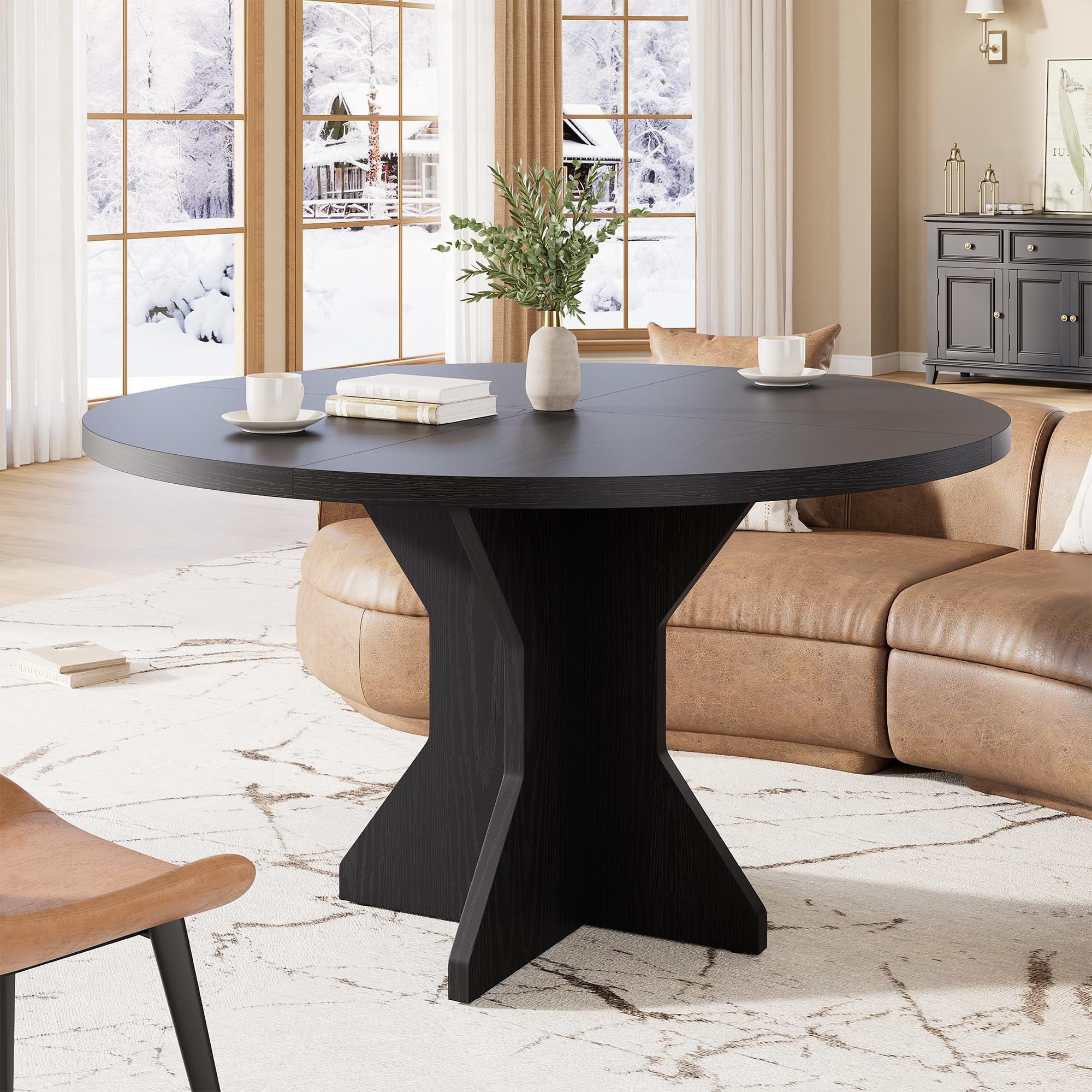 Round Dining Table 47 Inch with Wood Pedestal Base Seats 4-6 for ...
