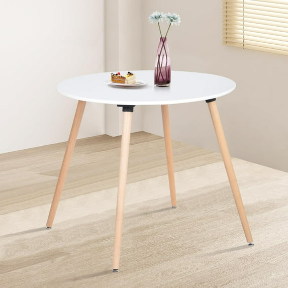 Round Dining Table,Elegant Coffee Table with Beech Wood Legs,for Dining Table,Lining Room,White