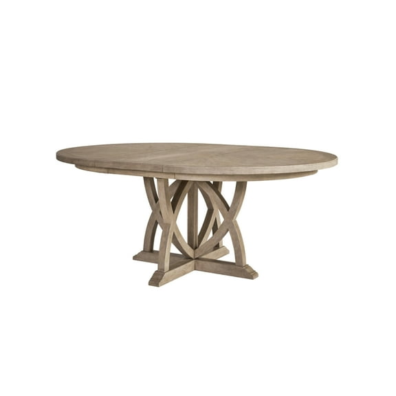 Round Dining Table With Expandable Option, 71.5" Leaf & 53.5" Without, Sand Finish, Veneers, Solid Wood + , Alluring Pedestal Base Table, For Multiple Occasions, Without Leaf, Convertible